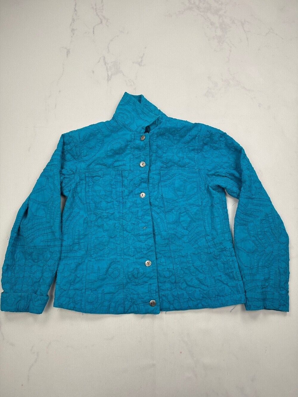 Chico's Turquoise Jacket 90s VTG Button Front - Womens 0